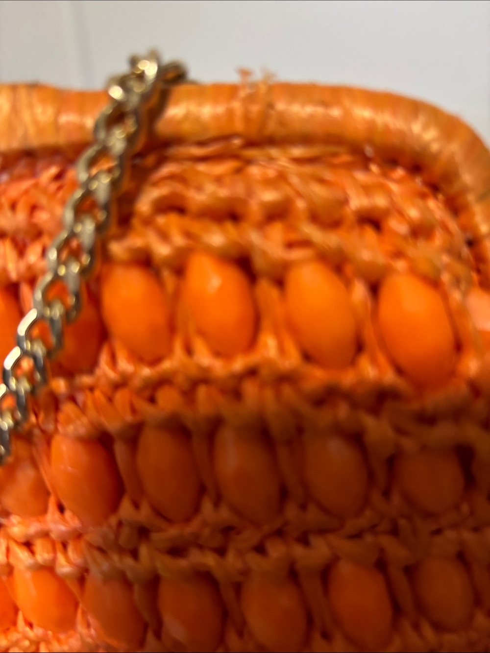 VINTAGE 60s Simpson’s Department Store Orange Raffia Beaded Clutch Bag - Picture 6 of 9